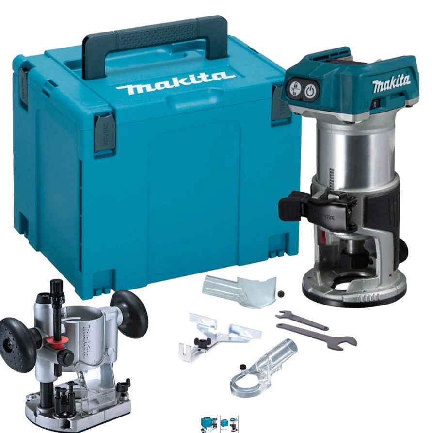 Makita DRT50ZJ 18V Brushless Router Trimmer with Plunge Router Base & Dust Nozzle Set