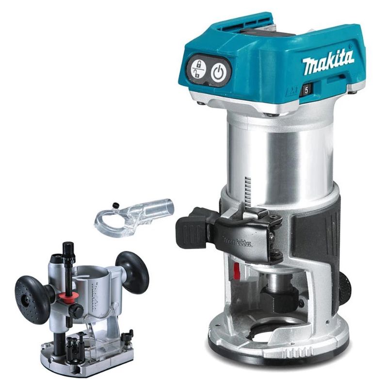 Makita DRT50Z 18V Brushless Router Trimmer with Plunge Router Base &amp; Dust Nozzle Set