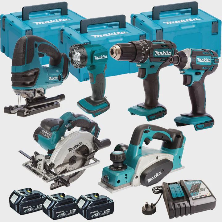 Makita 6 Piece Kit 18V Li-ion With 3 x 5.0Ah Batteries Charger