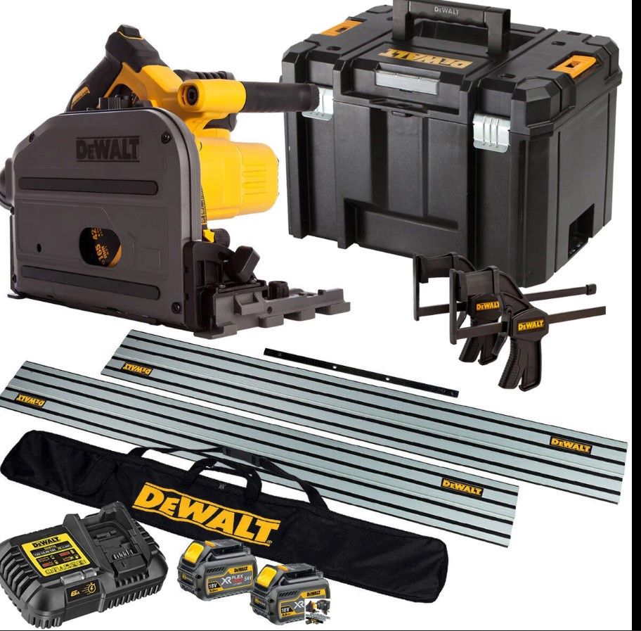 Dewalt DCS520T2 54V Flexvolt Brushless 165mm Plunge Saw 2 x 6.0Ah Battery Charger Case with Accessories