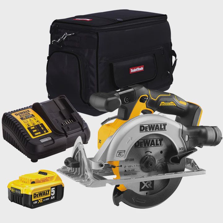 Dewalt DCS565P1 18V XR 165mm Brushless Circular Saw with 1 x 5.0Ah Batteries & Charger in Bag
