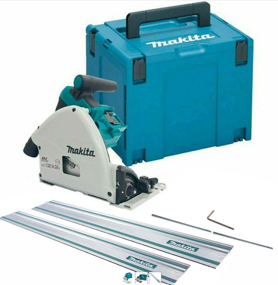 Makita DSP600ZJ 36V/18V Brushless Plunge Saw with 2 x Guide Rails & Connector