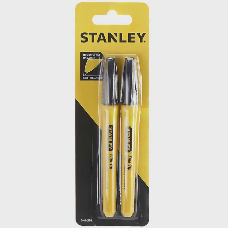 Stanley 0-47-316 Black Fine Tip Permanent Markers Pack of 2 STA047316