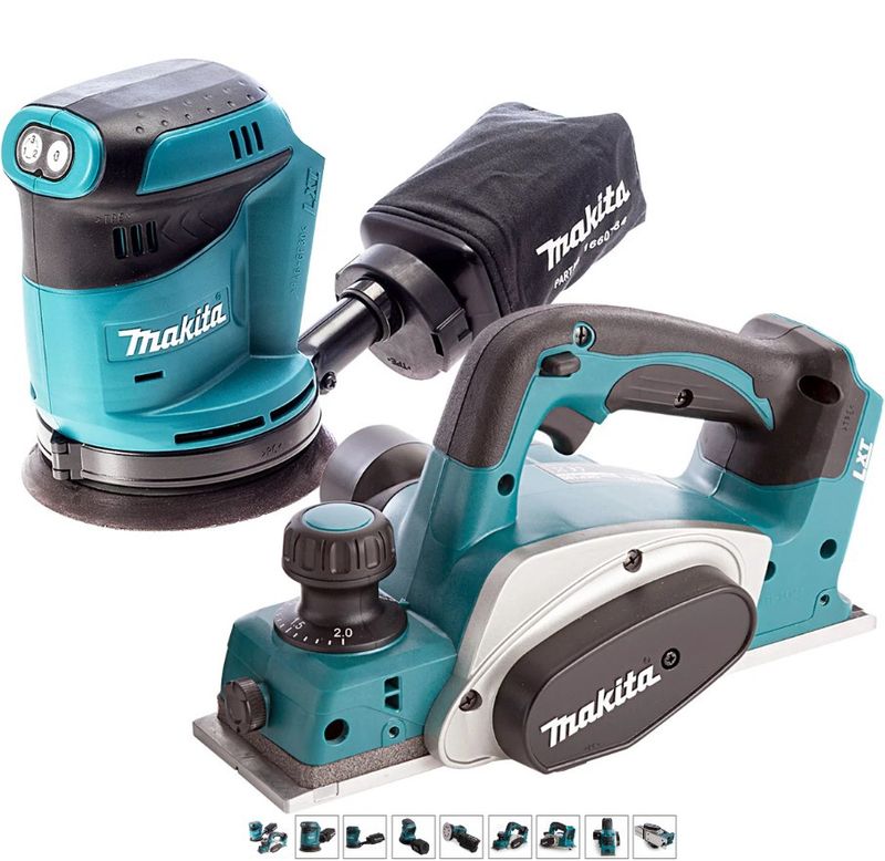 Makita 2 Piece 18V LXT 125mm Orbital Sander &amp; 82mm Planer Body Only