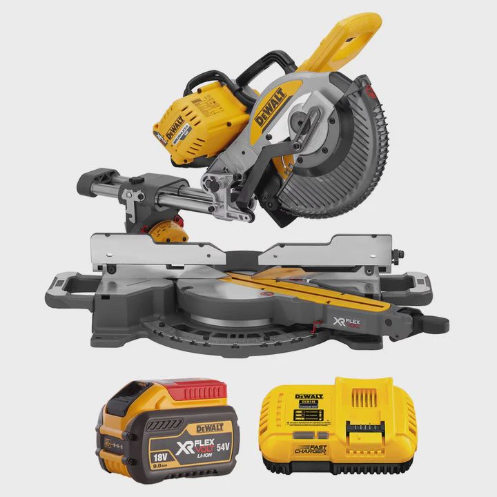 Dewalt DCS727N 54V XR FlexVolt Brushless Slide Mitre Saw with 1 x 9.0Ah Battery & Charger