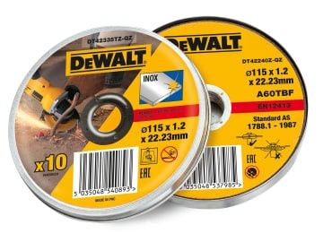 Dewalt DEWDT42335TZ DT42335TZ Inox Metal/Stainless Cutting Disc 115 x 1.2 x 22.23mm (Tin of 10)
