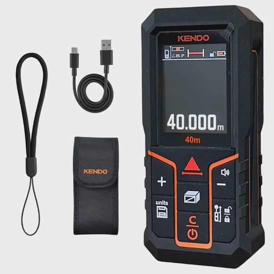Kendo 40m Laser Distance Meter with Rechargeable Battery & LCD Display
