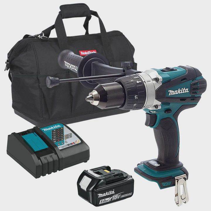 Makita DHP458Z 18V Combi Drill with 1 x 5.0Ah Battery Charger & Tool Bag