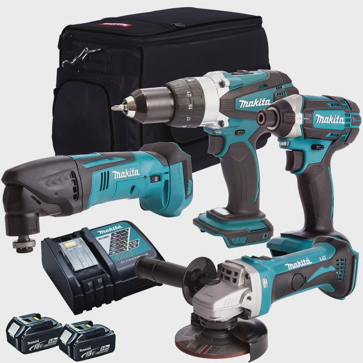 Makita 4 Piece 18V Li-ion with 2 x 5.0Ah Batteries & Charger T4TKIT-149