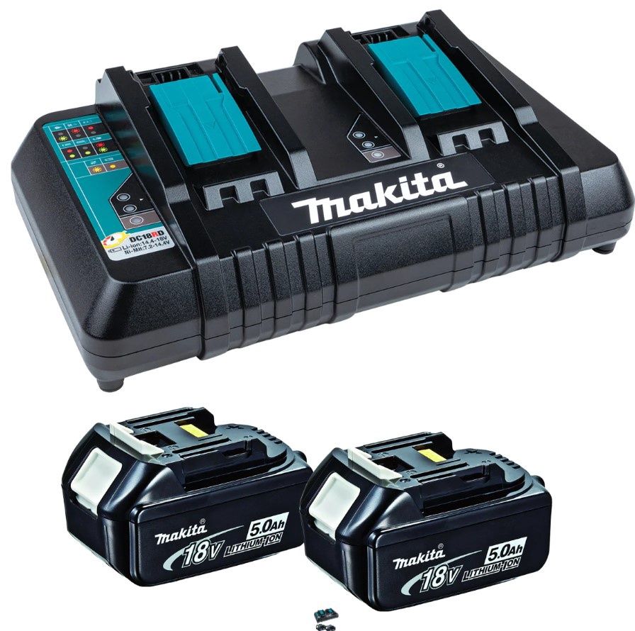 Makita BL1850XDC18RD 18V 2 x 5.0Ah Batteries and Dual Port Charger
