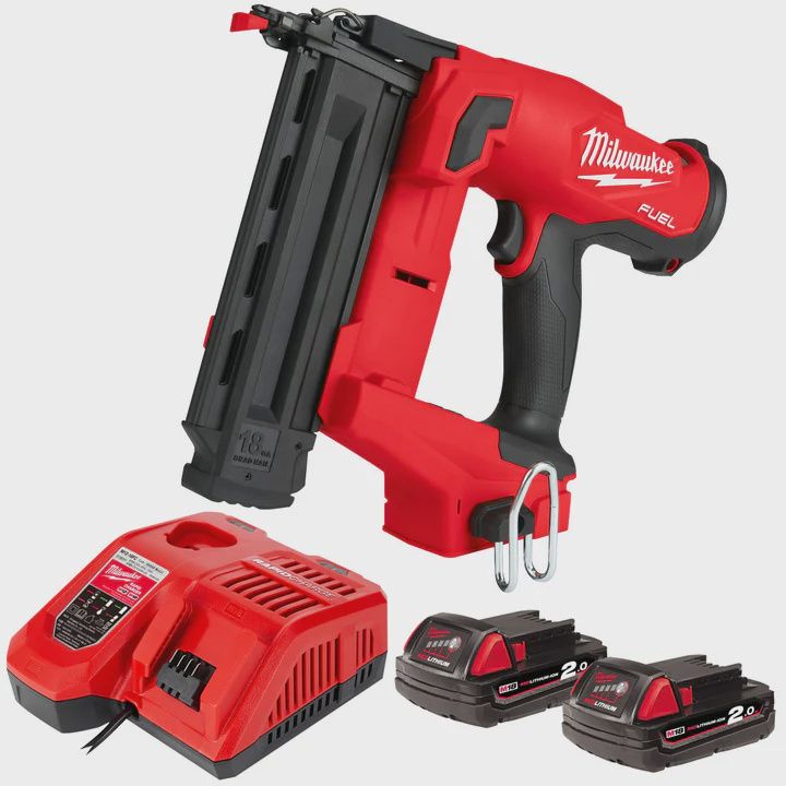 Milwaukee M18FN18GS 18V Fuel Brushless Second Fix Finish Nailer with 2 x 2.0Ah Batteries & Charger