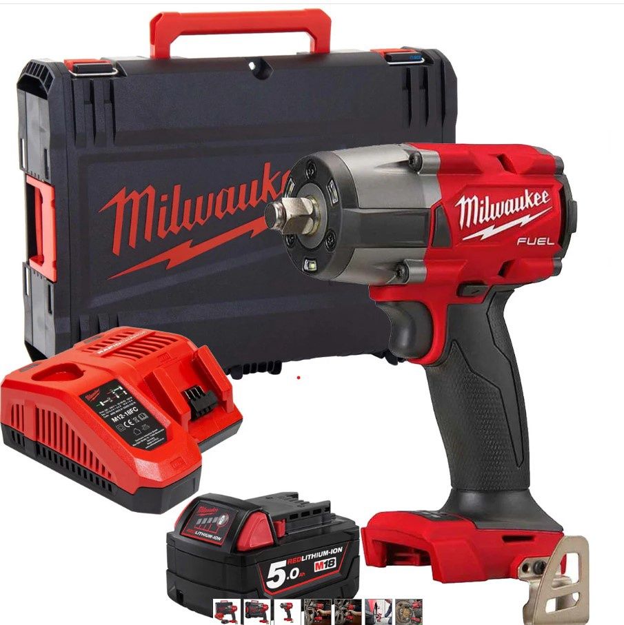 Milwaukee M18FMTIW2F12-0X 18V Brushless 1/2" Impact Wrench with 1 x 5.0Ah Battery Charger & Case