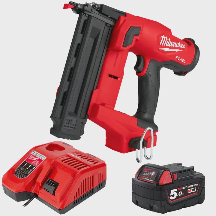 Milwaukee M18FN18GS 18V Fuel Brushless Second Fix Finish Nailer with 1 x 5.0Ah Battery & Charger