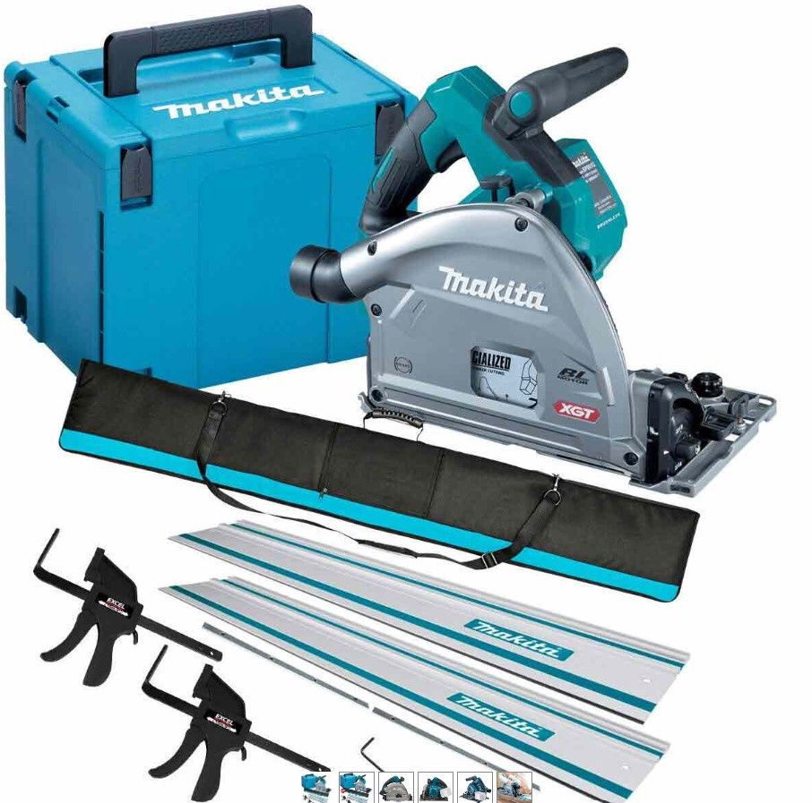 Makita SP001GZ03 40V Brushless Plunge Saw + 2 x Guide Rail Connector & Clamp Set