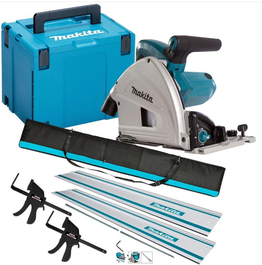 Makita SP6000J1/1 110V 165mm Plunge Saw in Case with 2 x Guide Rail Connector Bar & Clamp