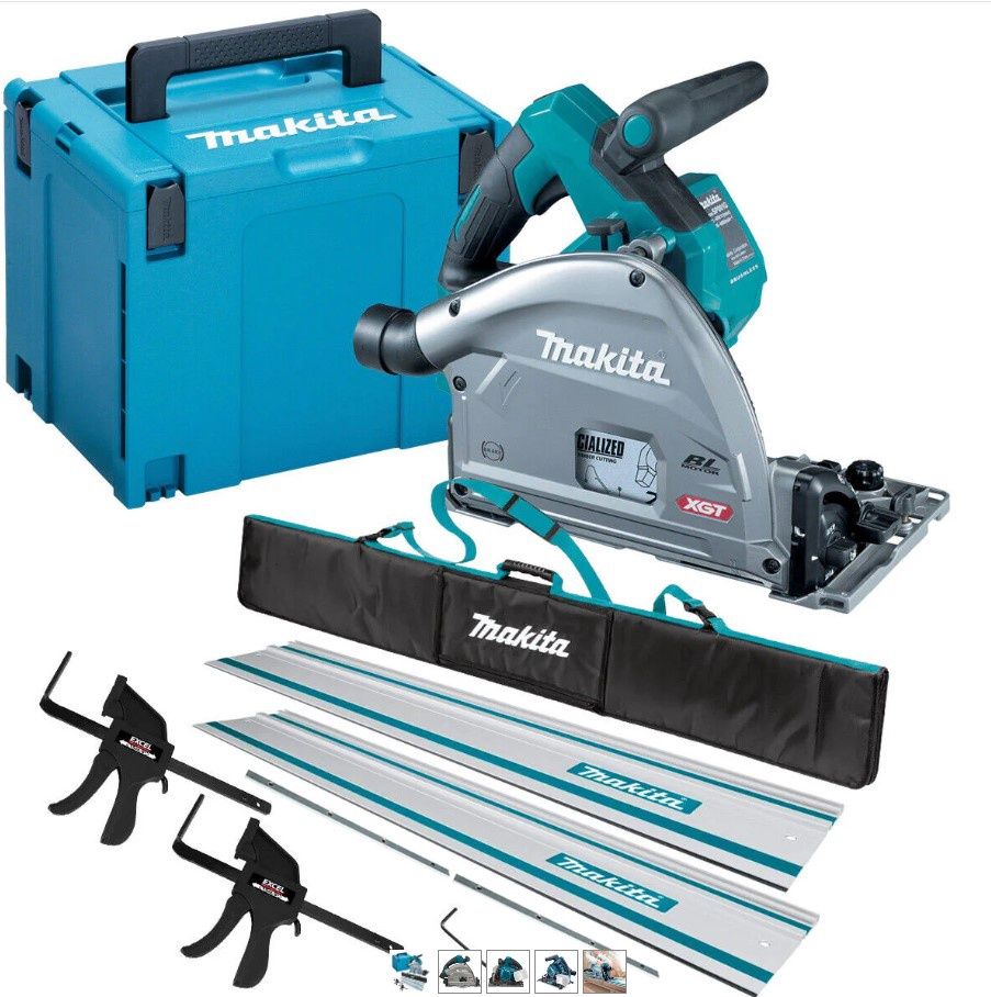 Makita SP001GZ03 40V Brushless Plunge Saw with 2 x Guide Rail, Clamp, Bag & Case