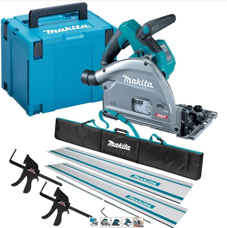 Makita SP001GZ03 40V Brushless Plunge Saw with 2 x Guide Rail, Clamp, Bag &amp; Case
