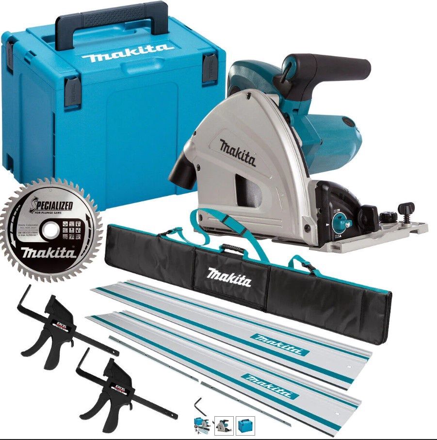Makita SP6000J1/1 165mm Plunge Saw 110V with 2x1.5m Guide Rail+Clamp+Bag+Blade