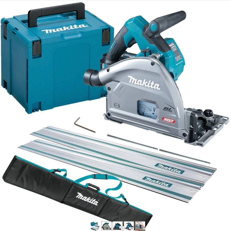 Makita SP001GZ03 40Vmax Brushless 165mm Plunge Saw with 2 x 1.5m Guide Rail & Case + Rail Bag