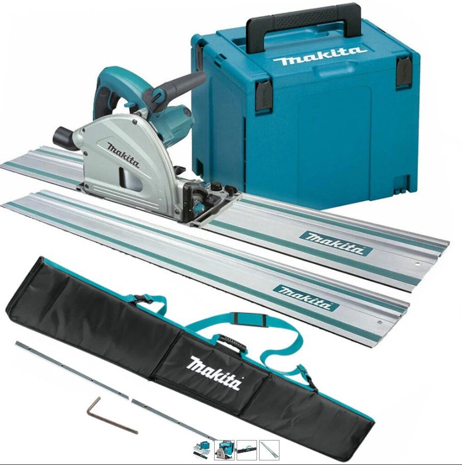 Makita SP6000J1/1 165mm Plunge Saw 110V with 2 x 1.5m Guide Rail in Bag + Connector & Case