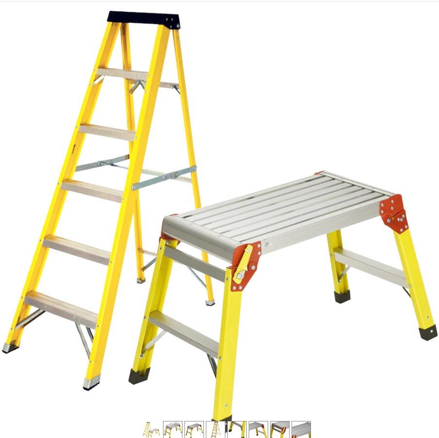 Excel Heavy Duty Fibreglass 6 Tread Ladder with Folding Hop Up