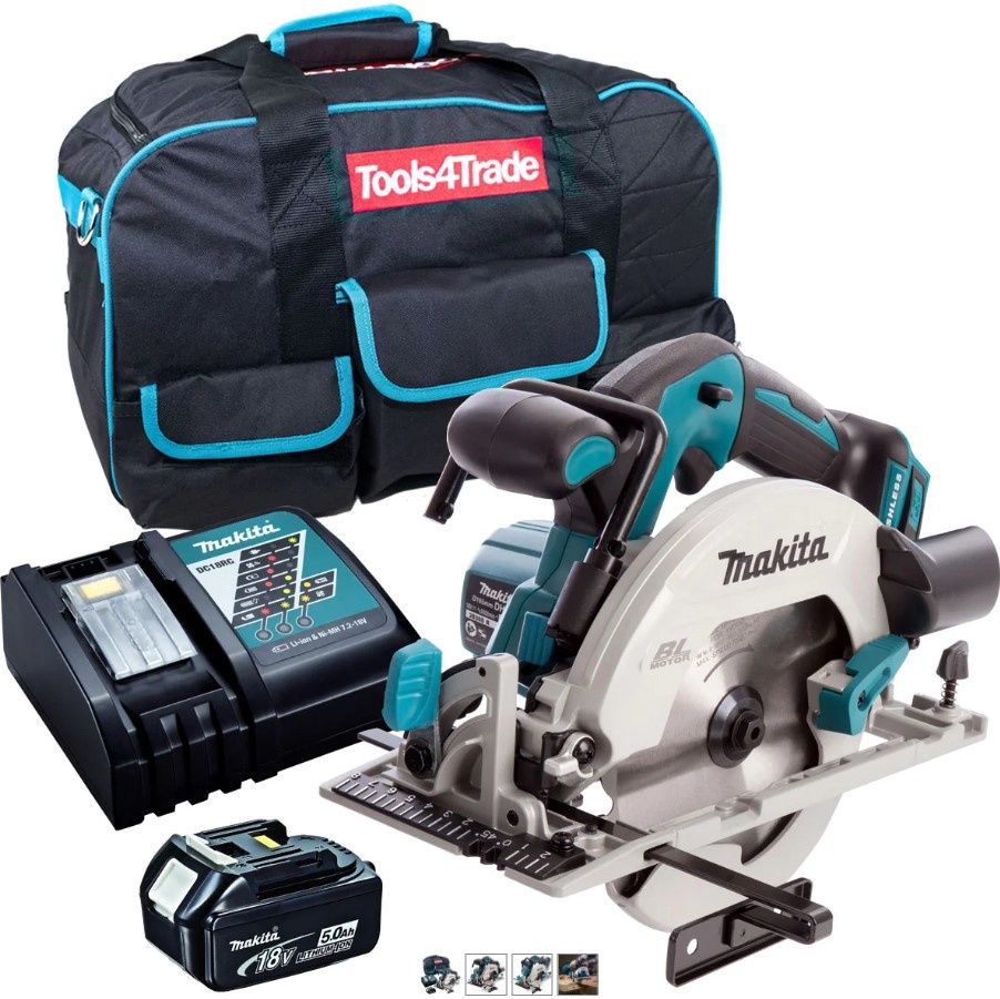 Makita DHS680Z 18V Brushless 165mm Circular Saw with 1 x 5.0Ah Battery Charger & Tool Bag