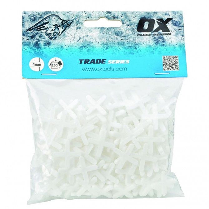 OX 4mm Trade Cross Shaped Tile Spacers Pack of 250 - OX-T160904