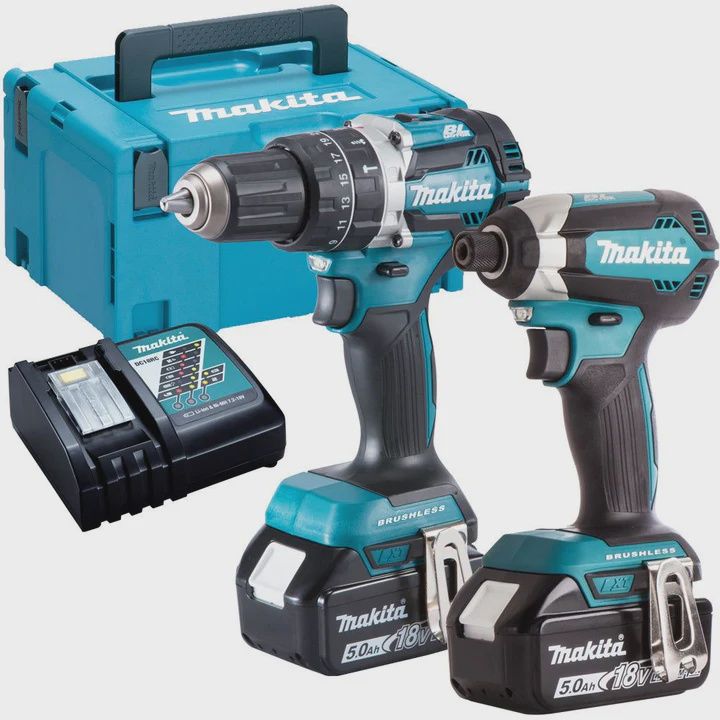 Makita DLX2180TJ 18V LXT Brushless (DHP484z)Combi Drill + Impact Driver (DTD153z) Twin Kit With 2 x 5.0Ah Batteries, Charger In Case