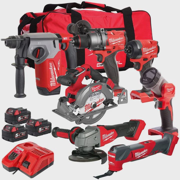 Milwaukee M18FPP7A3-503B 18V FUEL Brushless 7 Piece Tool Kit 3 x 5.0Ah Batteries Charger & Wheeled Bag 4933480878