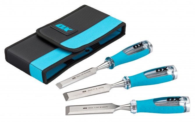 OX Tools P371203 Pro Wood Chisels Set 3 Piece with Velcro Case OX-P371203