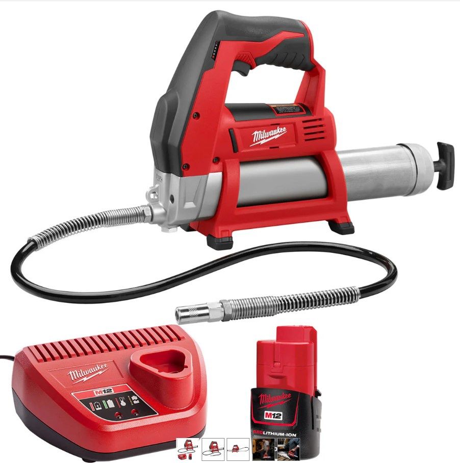 Milwaukee M12GG-0 12V Cordless Grease Gun with 1 x 2.0Ah Battery & Charger