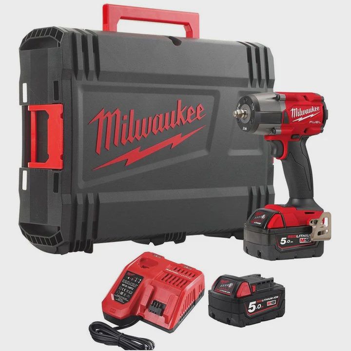 Milwaukee M18 FMTIW2F38-502X 18V Fuel Brushless 3/8" Impact Wrench with 2 x 5.0Ah Batteries Charger & Case
