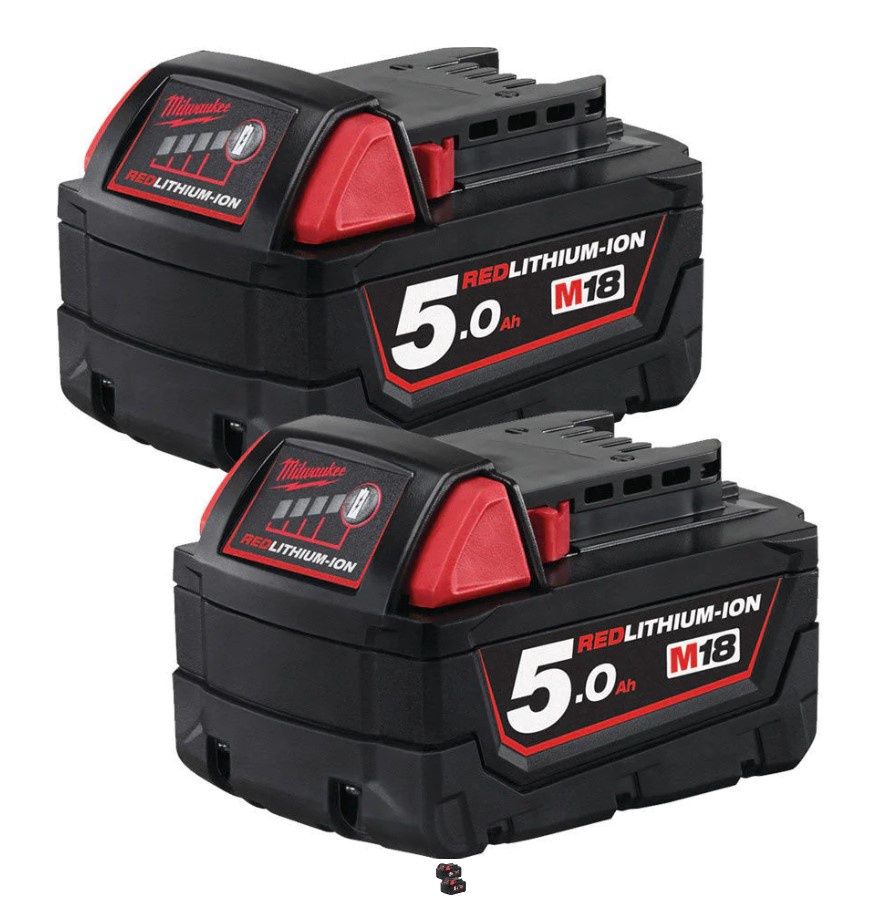 Milwaukee M18B5X2 M18 18V Red Lithium-ion 5.0Ah Batteries Pack of Two