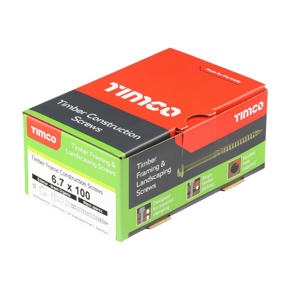 Timco Timber Frame Construction & Landscaping Screws - Hex - Exterior - Green Organic 6.7 x 100