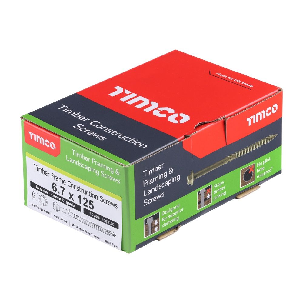 Timco Timber Frame Construction & Landscaping Screws - Hex - Exterior - Green Organic 6.7 x 125