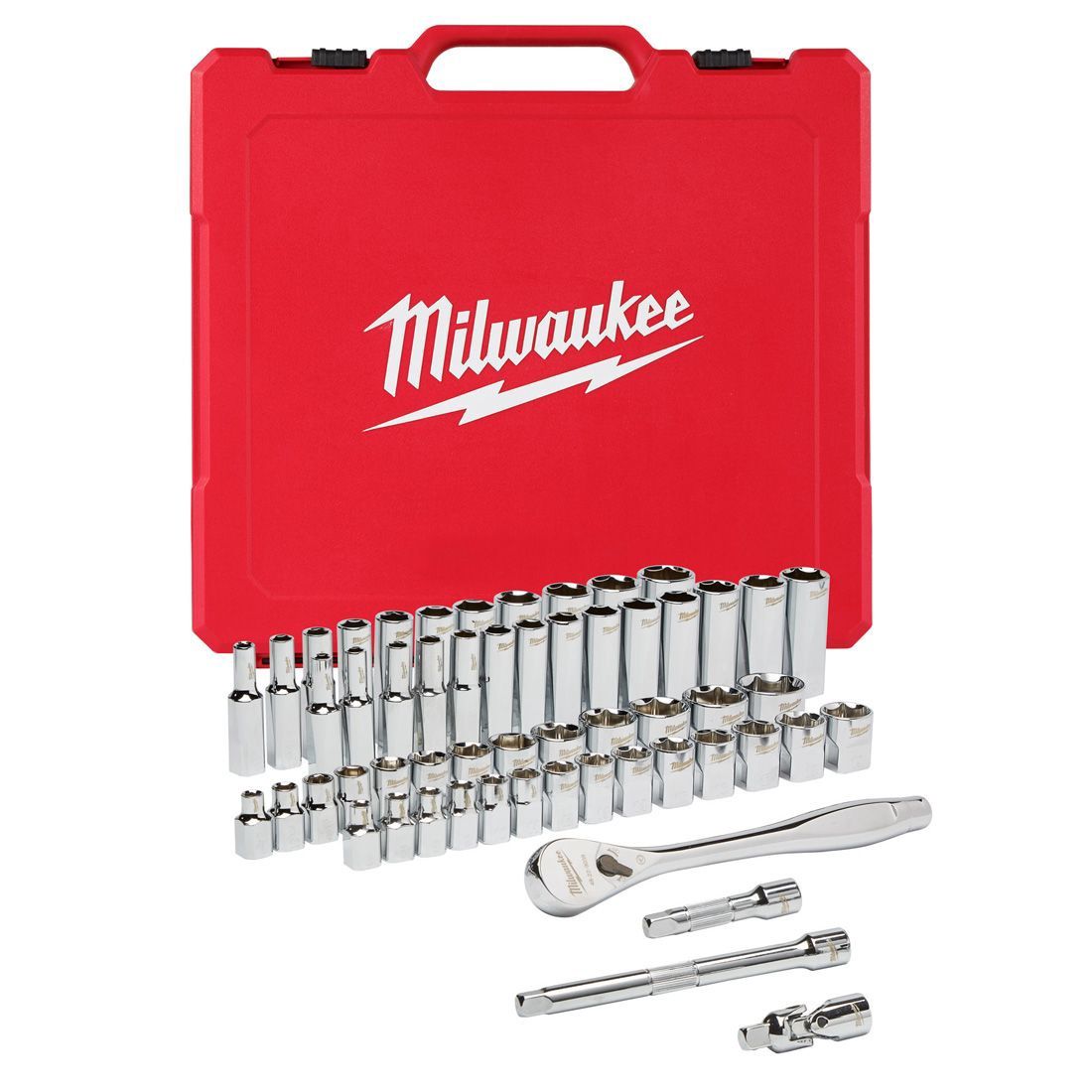 Milwaukee 3/8'' Drive Ratchet & Socket Set Metric Imperial 56 Piece 4932464946