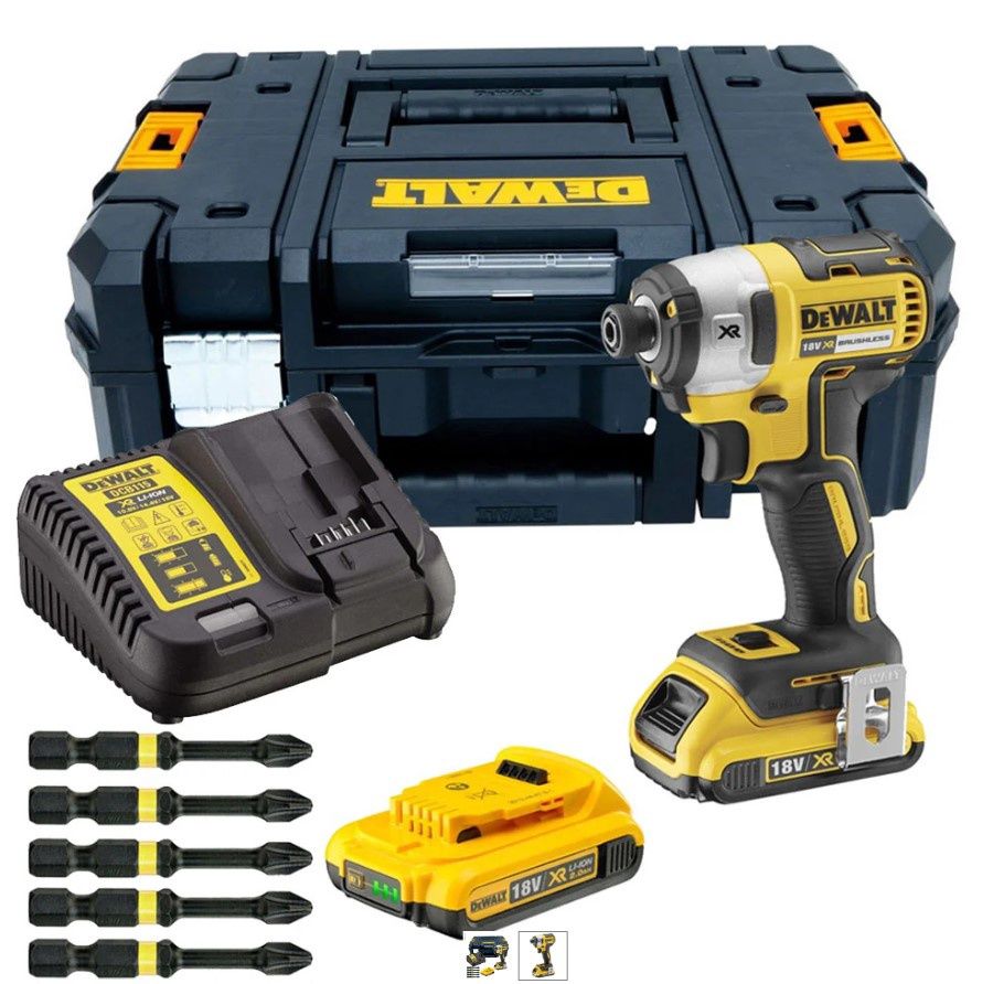 Dewalt DCF887D2 18V XR Brushless 3 Speed Impact Driver Kit with 5 x Ph2 Bit