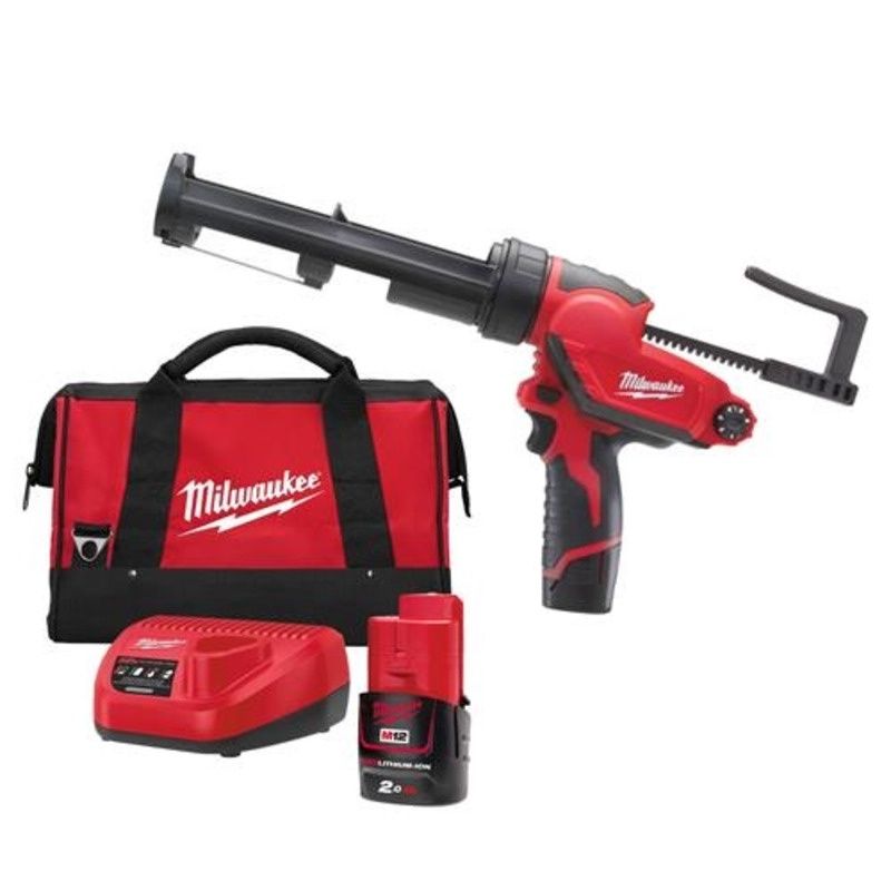 Milwaukee M12 PCG/600A-201B 12V Caulking Gun with 1 x 2.0Ah Battery, Charger & Bag 4933448764