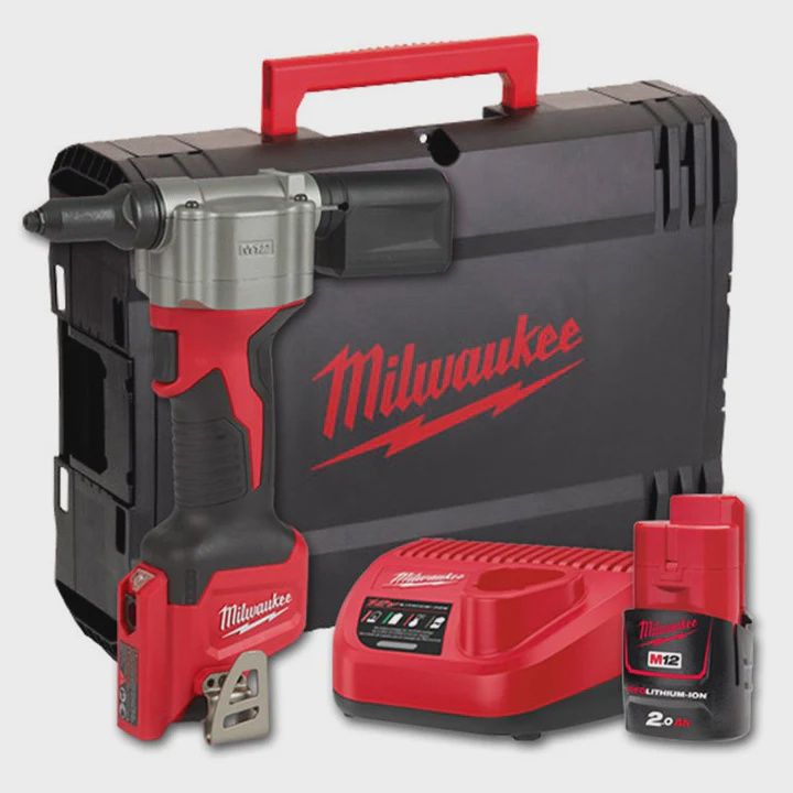 Milwaukee M12BPRT-201X 12V Pop Rivet Gun With 2.0Ah Battery Charger In Case 4933464406