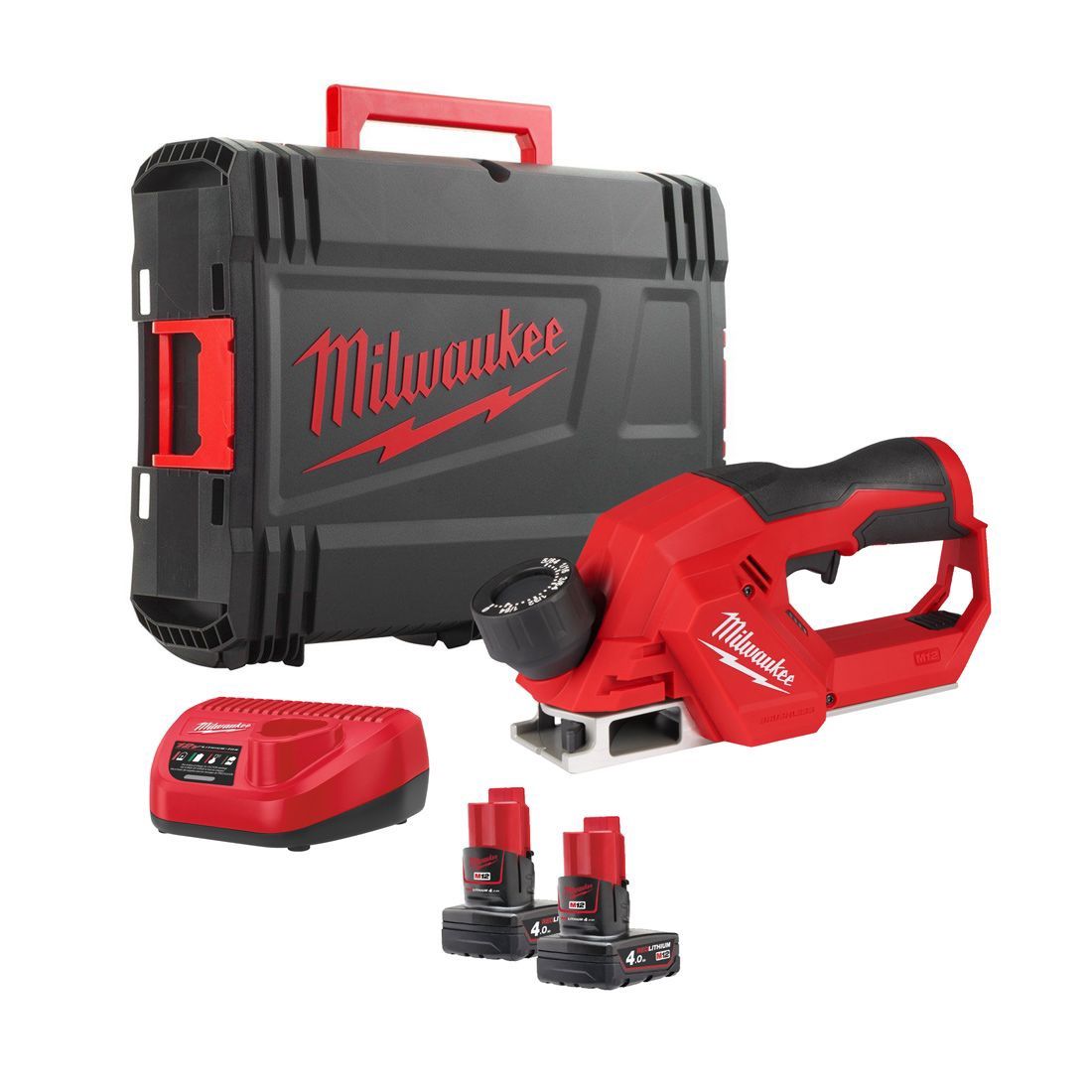 Milwaukee M12BLP-402X 12V Brushless Planer 56mm with 2 x 4.0Ah Battery Charger & Case 4933492852