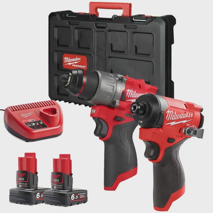 Milwaukee M12FPP2A2-602X 12V FUEL Brushless Combi Drill & Impact Driver with 2 x 6.0Ah Batteries Charger & Case