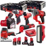 Milwaukee M12FPP7B-624P 12V Fuel 7 Piece Tool Kit with 4 x Battery Charger & Cases 4933492382