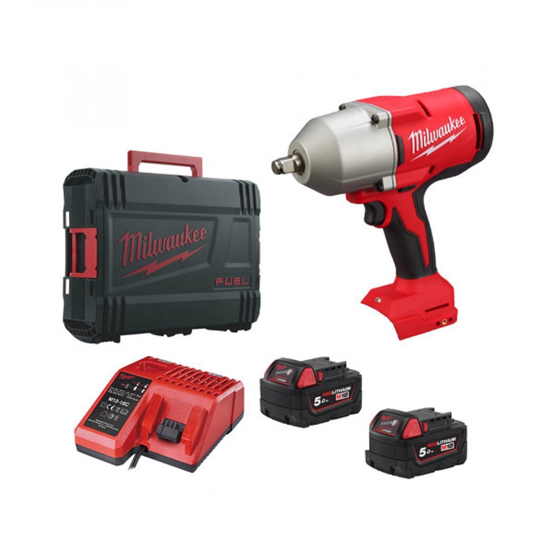 Milwaukee M18FHIWF12-502X 18V FUEL Brushless 1/2" Impact Wrench with 2 x 5.0Ah Batteries Charger & Case