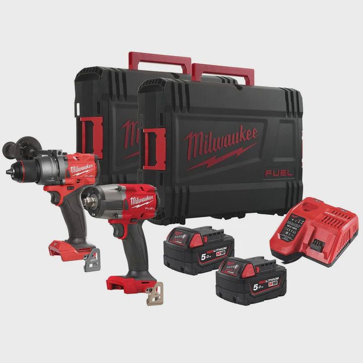 Milwaukee M18FPP2F3-502X 18V Fuel Combi Drill + Impact Wrench with 2 x 5.0Ah Battery Charger & Case 4933492641