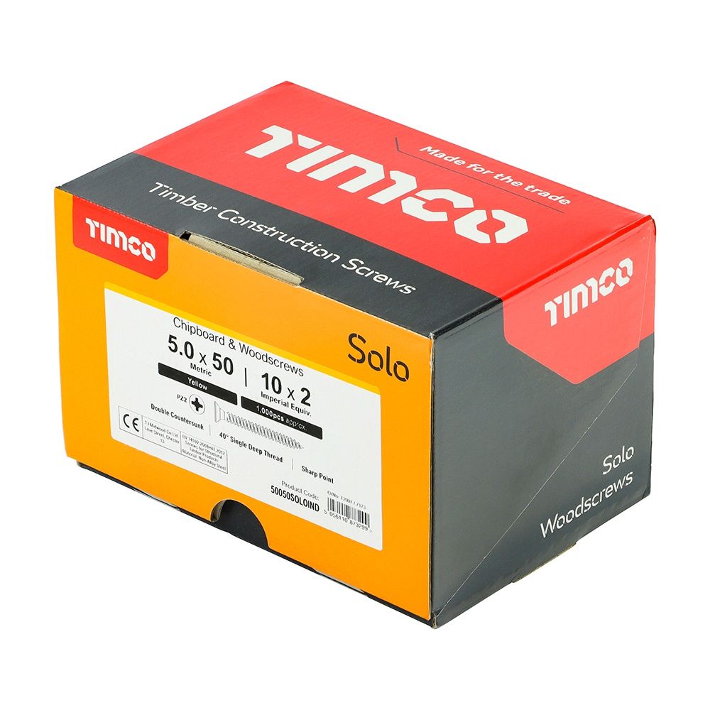 Timco 5.0 x 50mm Solo Chipboard & Woodscrews Industry Pack PZ Double Countersunk Yellow 50050SOLOIND
