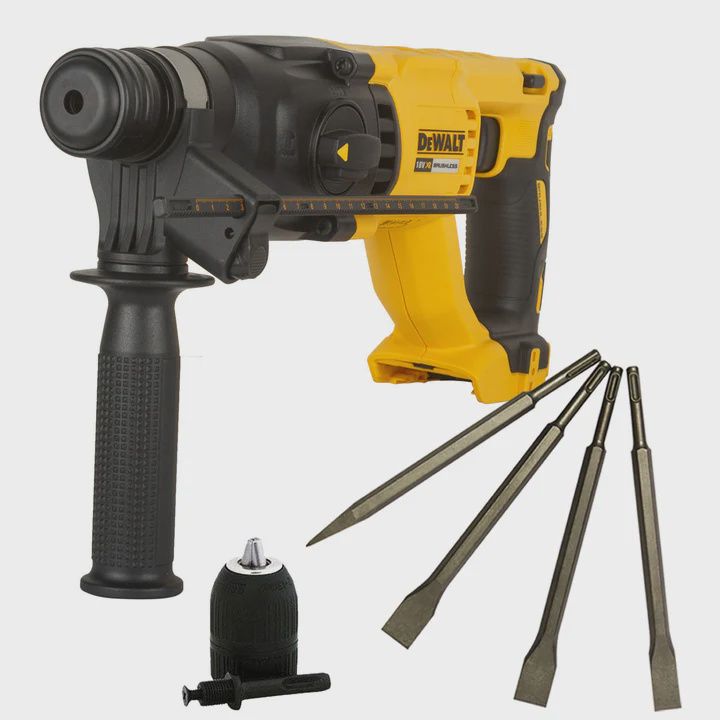 DeWalt DCH133N 18V Brushless SDS Plus Hammer Drill with 4 Piece Chisel Set