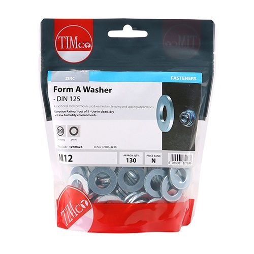 Timco Form A Washer (DIN 125) Zinc Plated M12 (130/TimBag) 12WHAZB