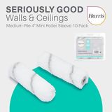 Harris 4" Pack of 10 Medium Pile Roller Sleeves Seriously Good For Walls & Ceilings 102012203
