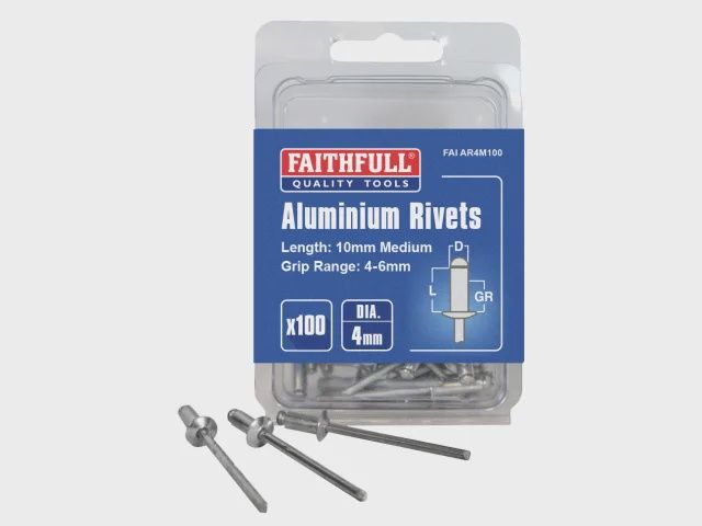 Faithfull 4 X 10mm Aluminium Rivets 4mm Medium Pre-Pack of 100 FAIAR4M100