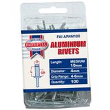 Faithfull 4 X 10mm Aluminium Rivets 4mm Medium Pre-Pack of 100 FAIAR4M100